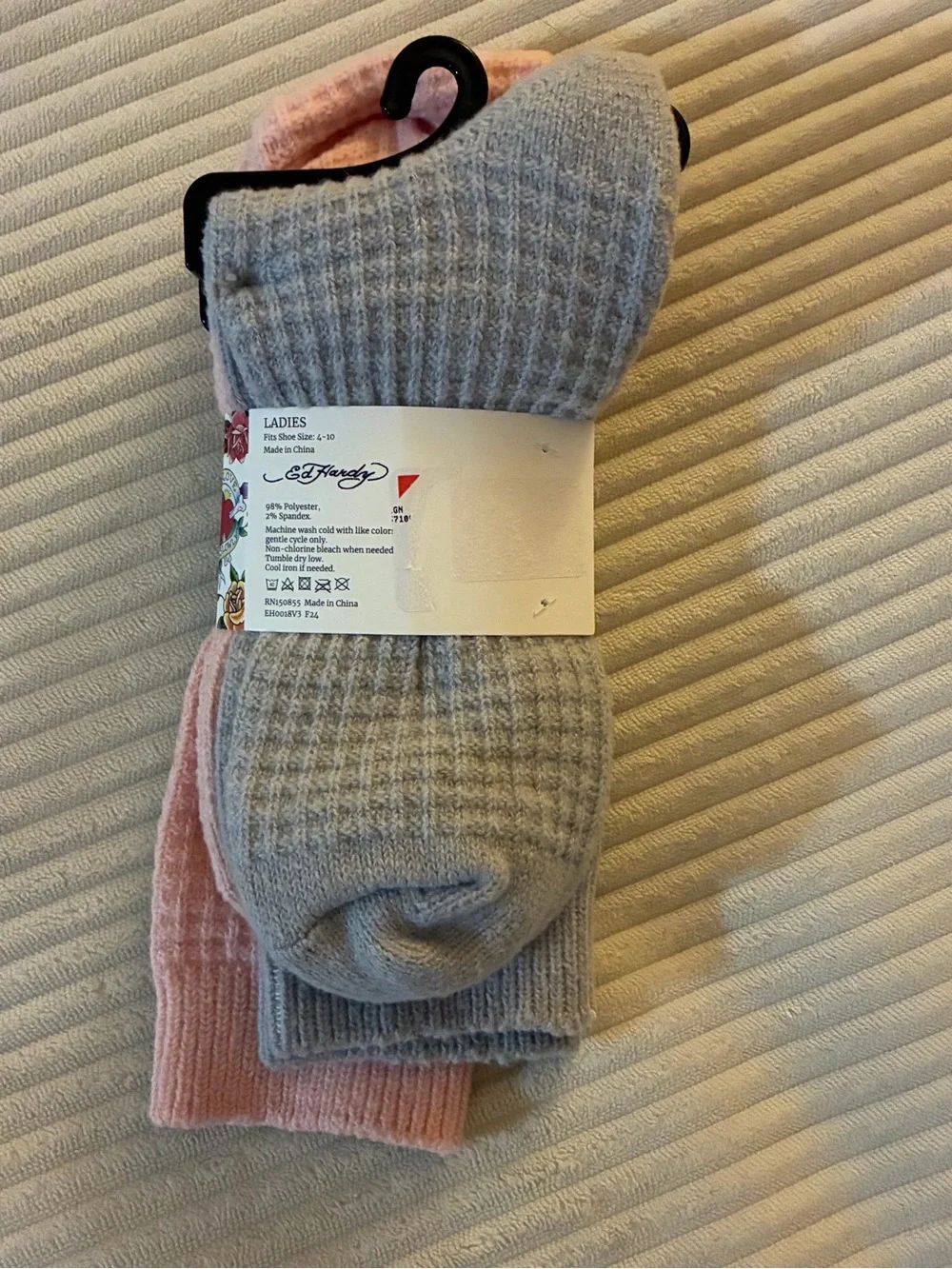 Ed Hardy Pink & Gray Waffle Slouchy Socks - 2 Pair